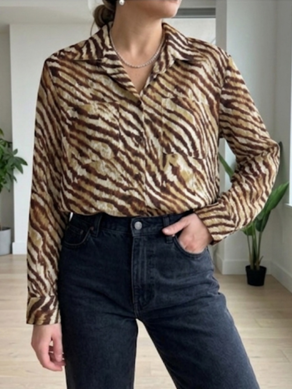 Vintage Liz Claiborne Liz Sport Animal Print Button Down Shirt Size S